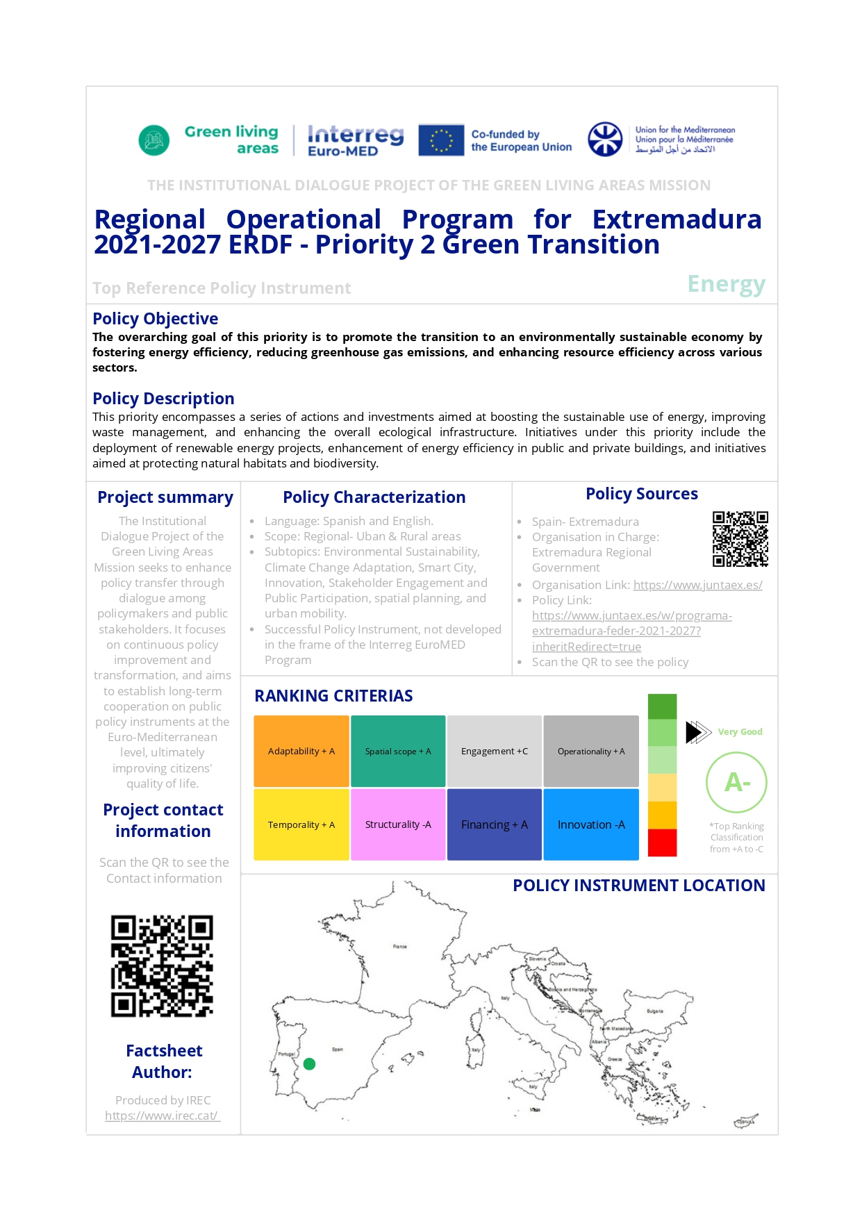 Regional Operational Program for Extremadura 2021-2027 ERDF - Priority 2 Green Transition