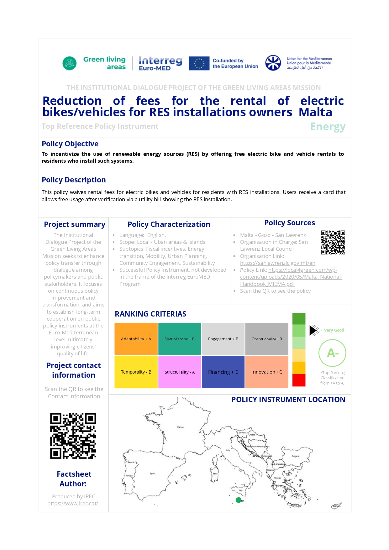 Reduction of fees for the rental of electric bikes/vehicles for RES installations owners Malta