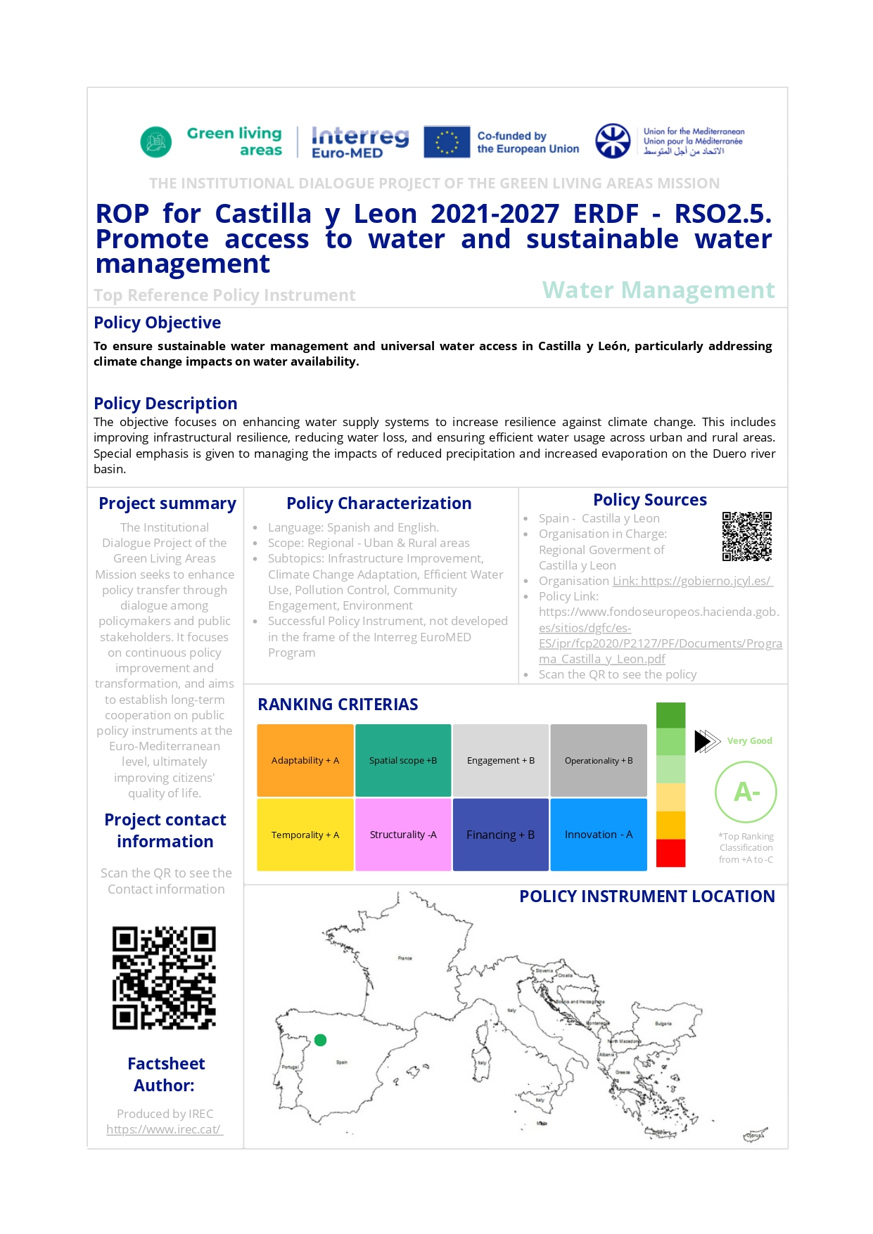 ROP for Castilla y Leon 2021-2027 ERDF - RSO2.5. Promote access to water and sustainable water management