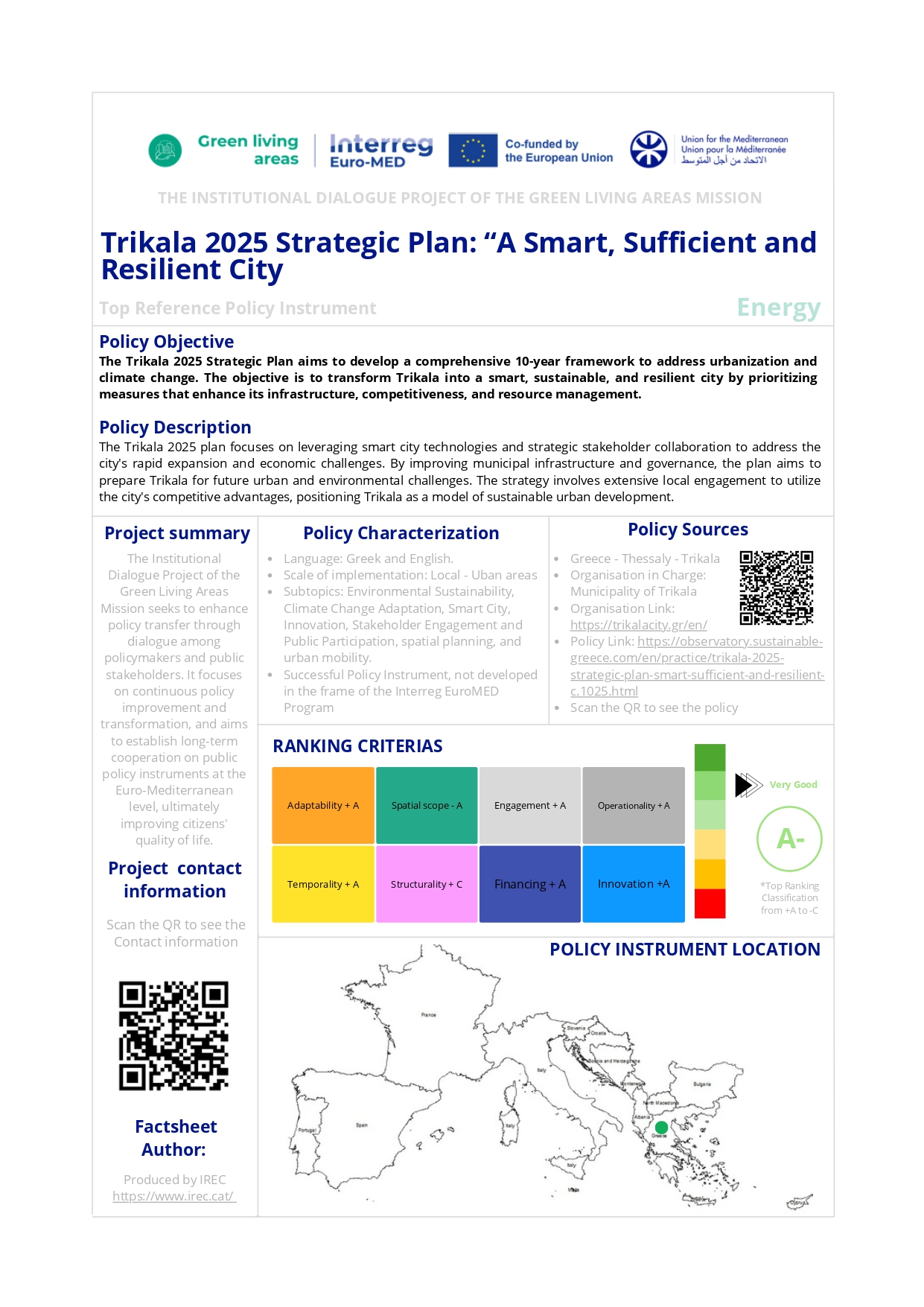 Trikala 2025 Strategic Plan: “A Smart, Sufficient and  Resilient City